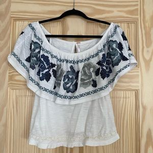 Free People embroidery detail off shoulder top